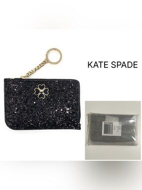 🆕KATE SPADE - NWT - BLACK SPARKLE GLITTER CARD HOLDER WALLET KEYCHAIN / FOB